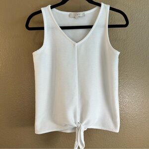 LOFT White Tie Front Ribbed Knit Tank Top Sz XS